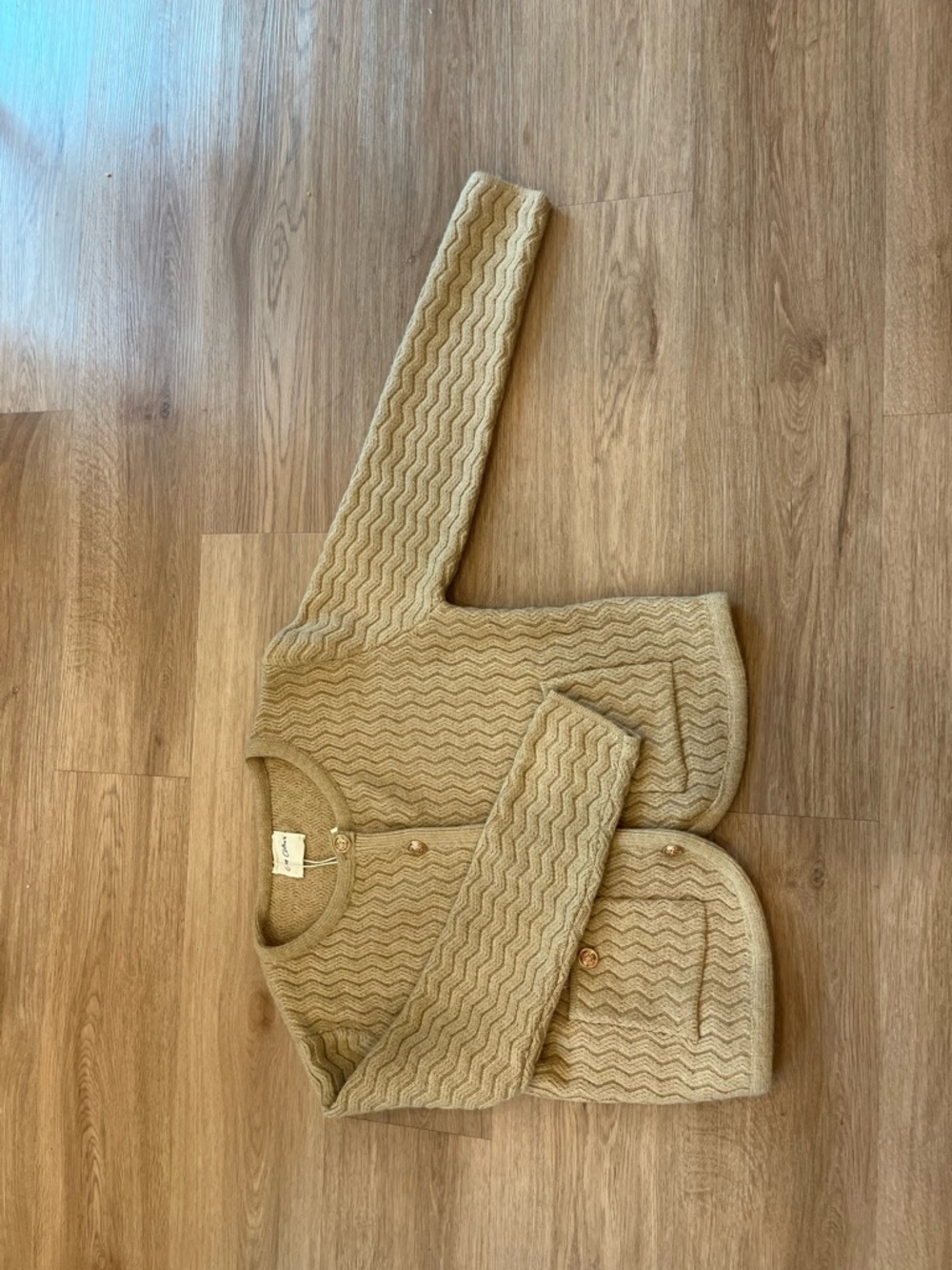 Camel Knit Cardigan with Gold Buttons - Picture 4 of 9